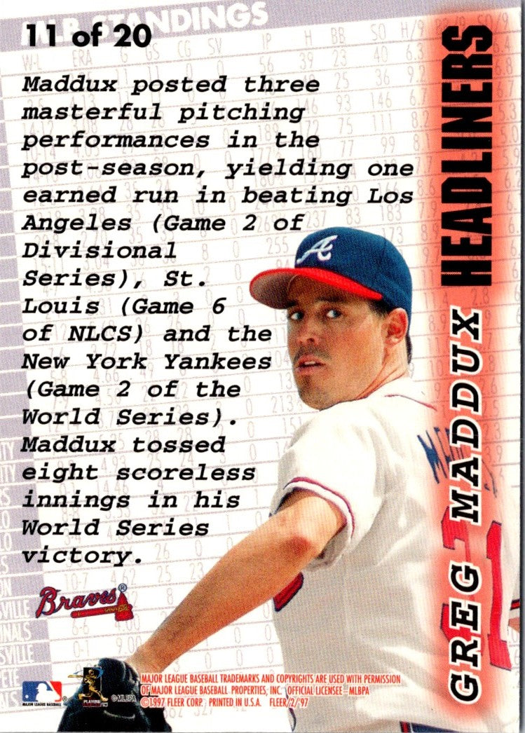 1997 Fleer Headliners Greg Maddux