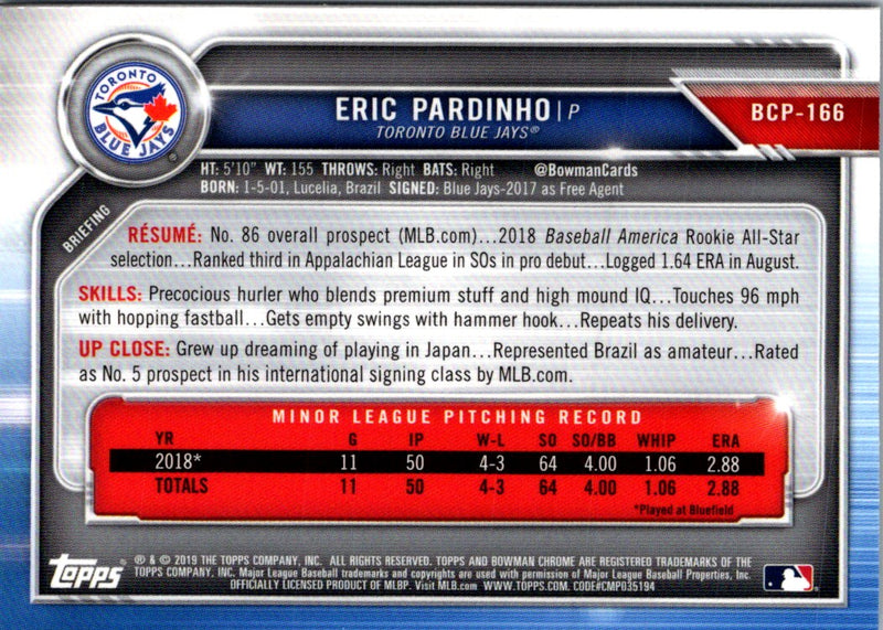 2019 Bowman Chrome Prospects Eric Pardinho