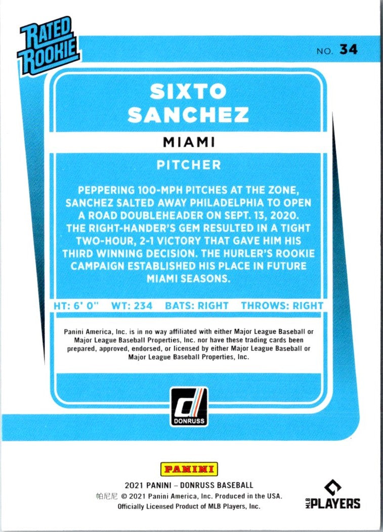 2021 Donruss Blue Sixto Sanchez