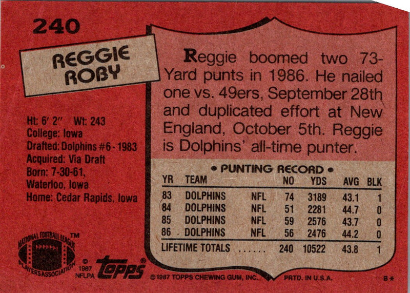 1987 Topps Reggie Roby