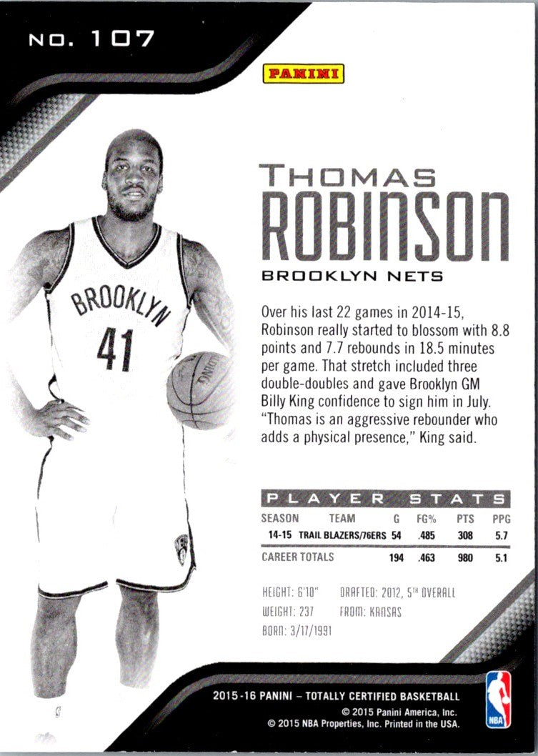 2015 Panini Totally Certified Thomas Robinson