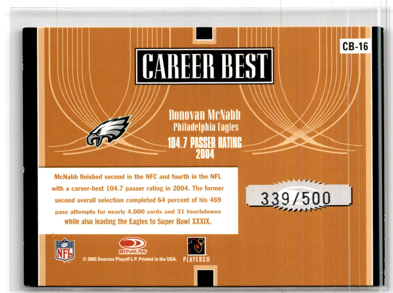 2005 Donruss Elite Career Best Gold Donovan McNabb