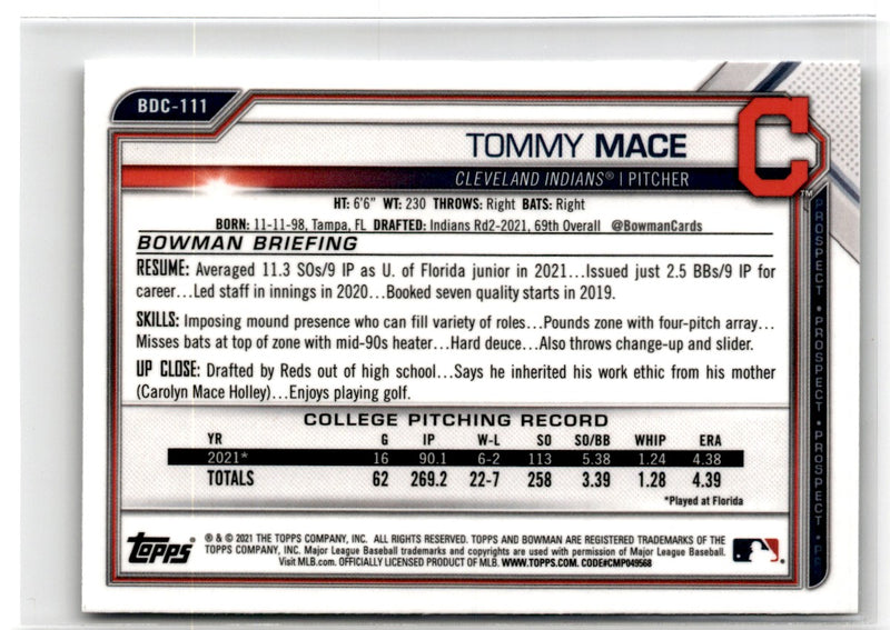 2021 Bowman Draft Chrome Tommy Mace