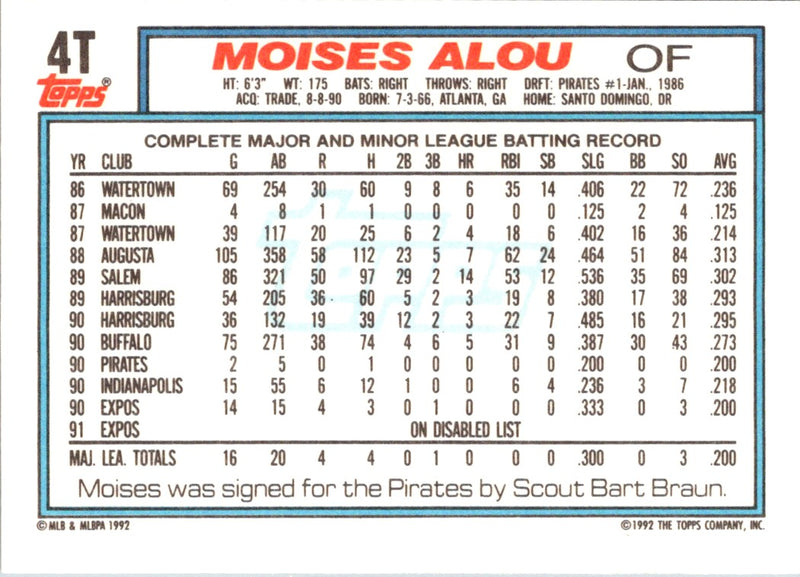 1992 Topps Traded Moises Alou