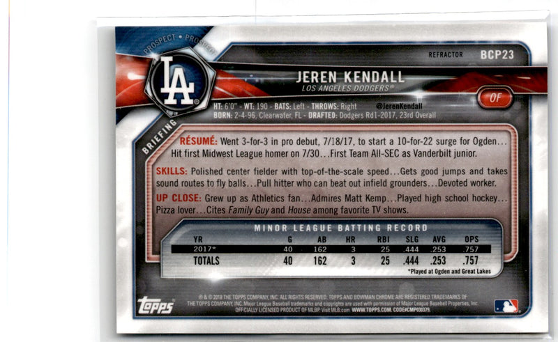 2018 Bowman Chrome Prospects Jeren Kendall