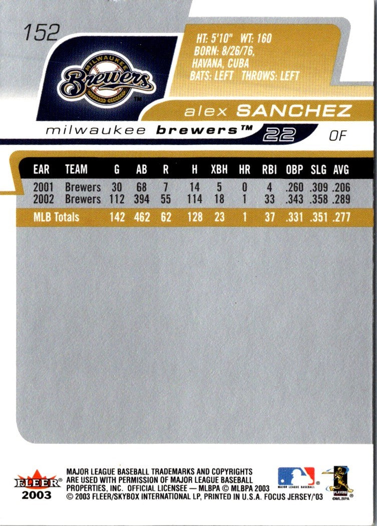 2003 Fleer Focus Jersey Edition Alex Sanchez