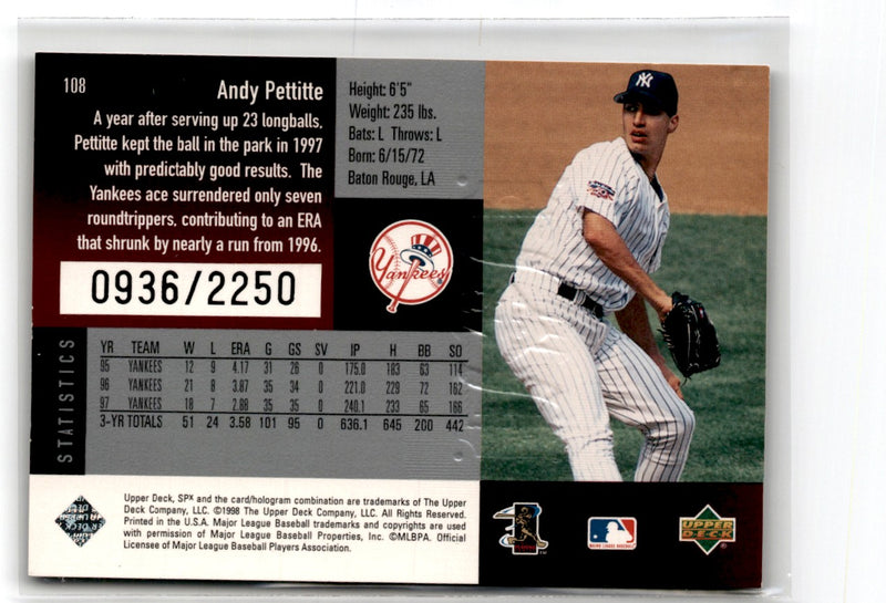 1998 SPx Finite Spectrum Andy Pettitte