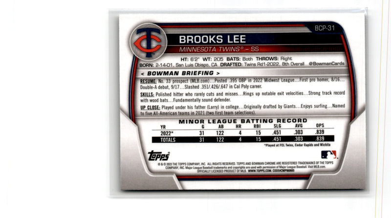 2023 Bowman Chrome Prospects Brooks Lee