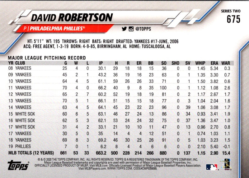 2020 Topps David Robertson