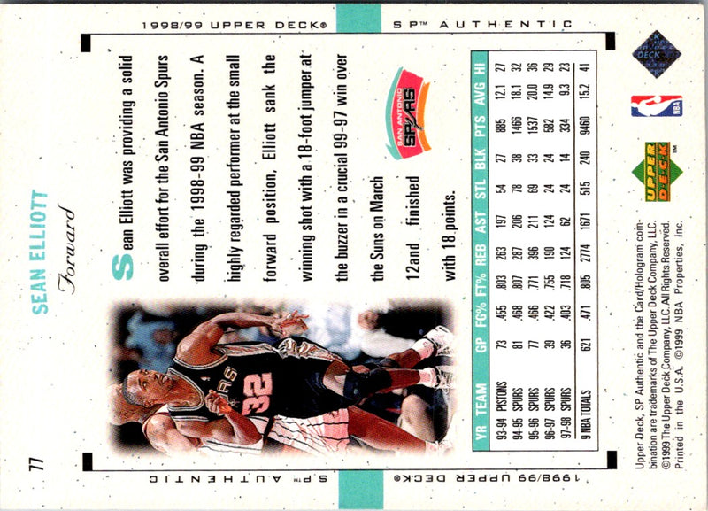 1998 SP Authentic Sean Elliott