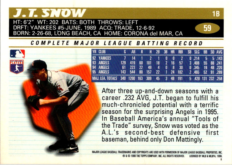 1996 Topps J.T. Snow