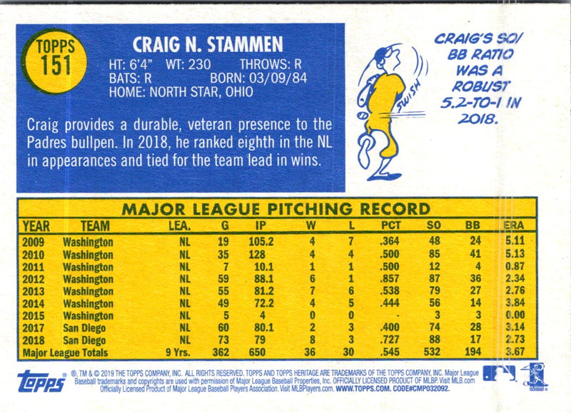 2019 Topps Heritage Craig Stammen