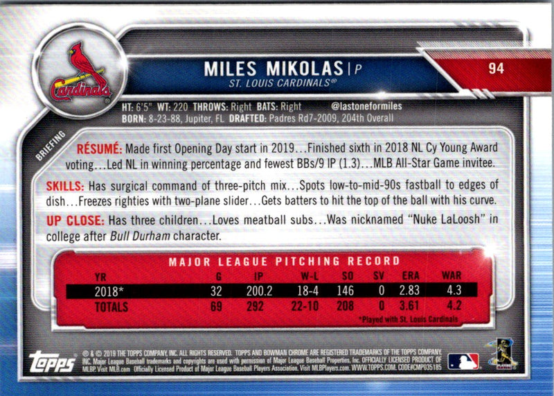 2019 Bowman Chrome Miles Mikolas