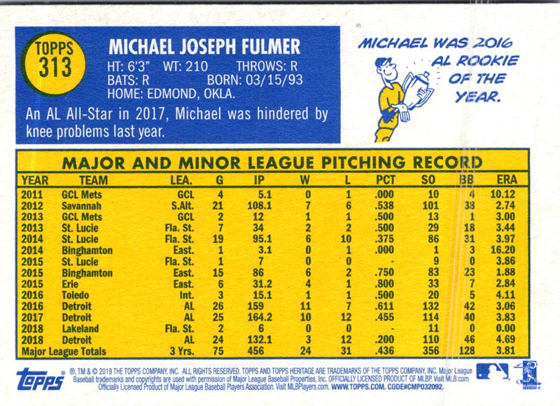 2019 Topps Heritage Michael Fulmer