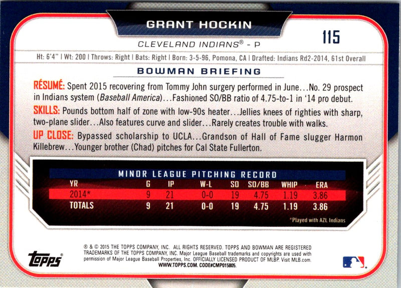 2015 Bowman Draft Picks & Prospects Grant Hockin