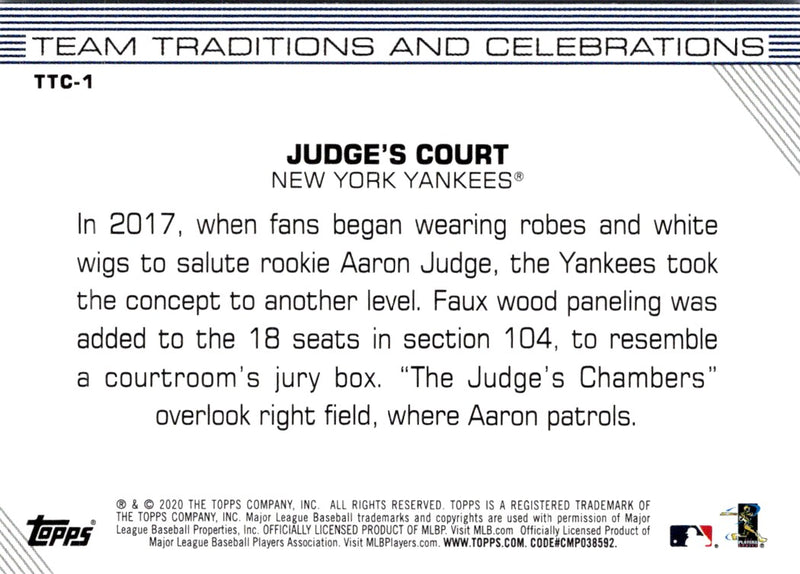 2020 Topps Opening Day Team Traditions and Celebrations Judge's Court