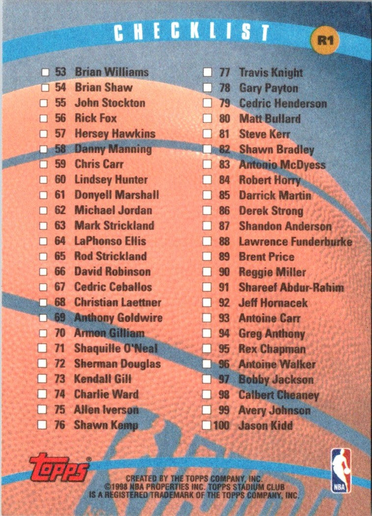 1998 Stadium Club Checklists Checklist Series 2 #1 Retail #R1