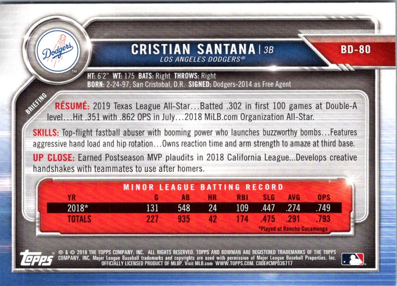 2019 Bowman Draft Cristian Santana