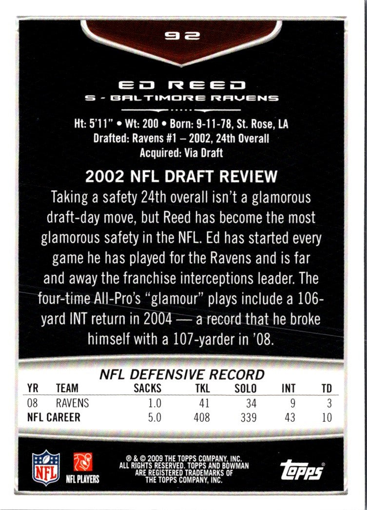 2010 Topps Platinum Ed Reed