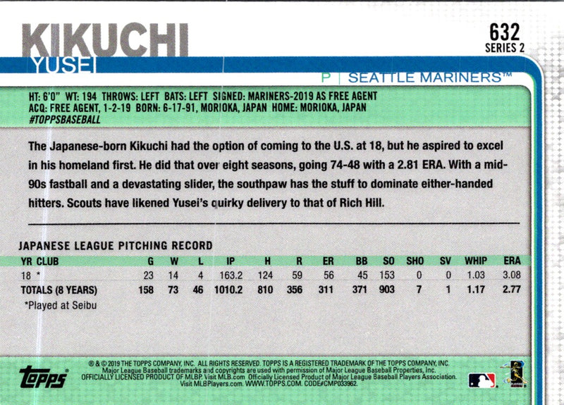 2019 Topps Seattle Mariners Yusei Kikuchi