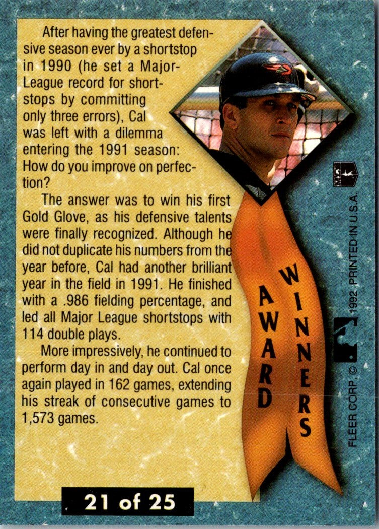 1992 Ultra Award Winners Cal Ripken Jr.