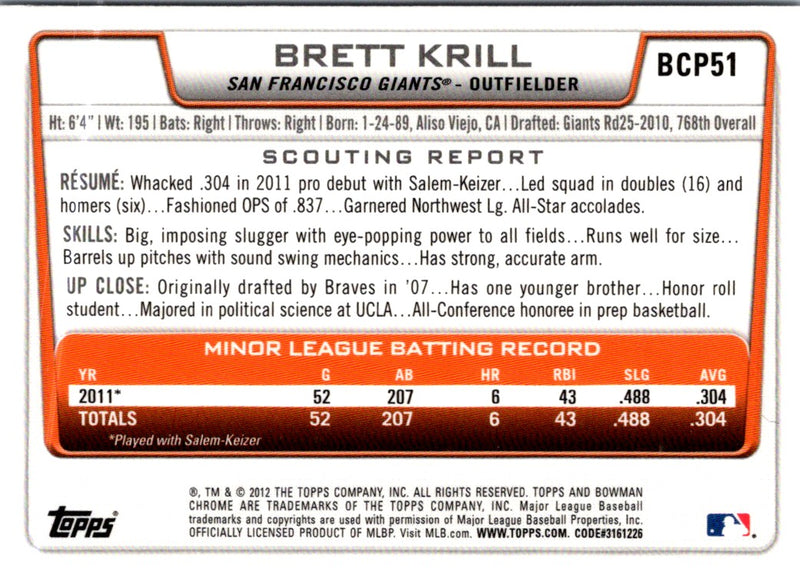 2012 Bowman Chrome Prospects Brett Krill