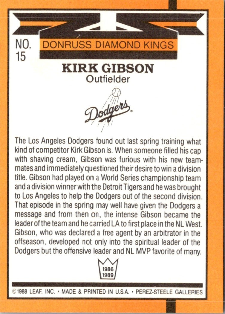 1989 Donruss Super Diamond Kings Kirk Gibson