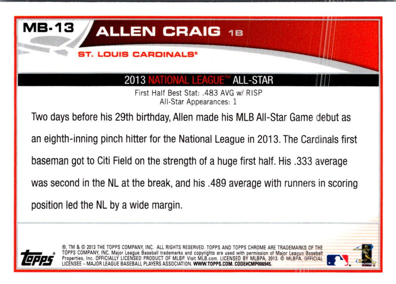 2013 Topps Chrome Update Allen Craig