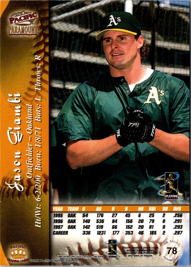 1998 Pacific Paramount Jason Giambi