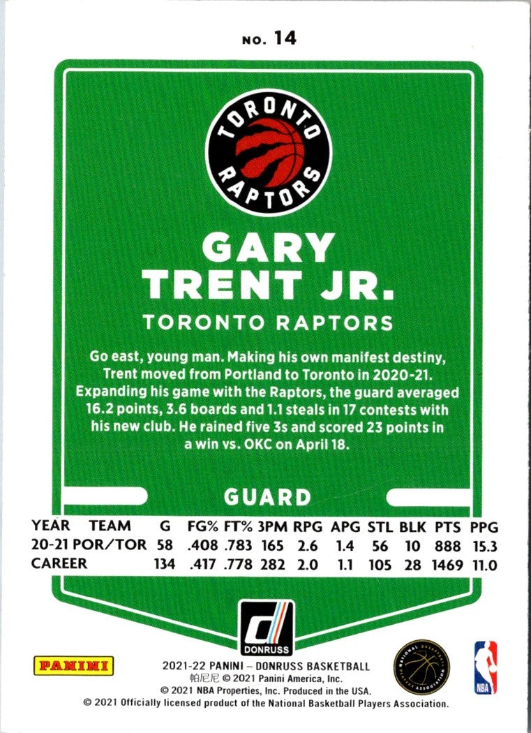 2021 Donruss Holo Red and Gold Laser Gary Trent Jr.