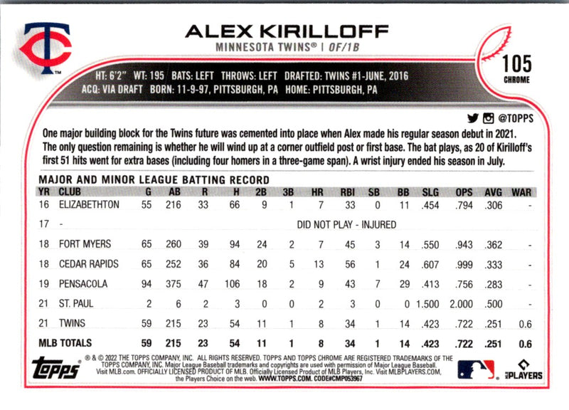 2022 Topps Chrome Alex Kirilloff