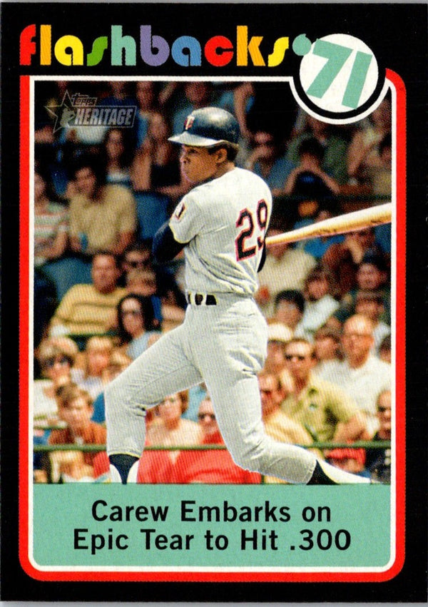 2020 Topps Heritage Baseball Flashbacks '71 Carew Embarks on Epic Tear to Hit .300 #BF-5