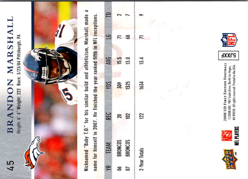 2008 Upper Deck First Edition Brandon Marshall