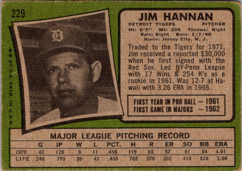 1971 O-Pee-Chee Jim Hannan