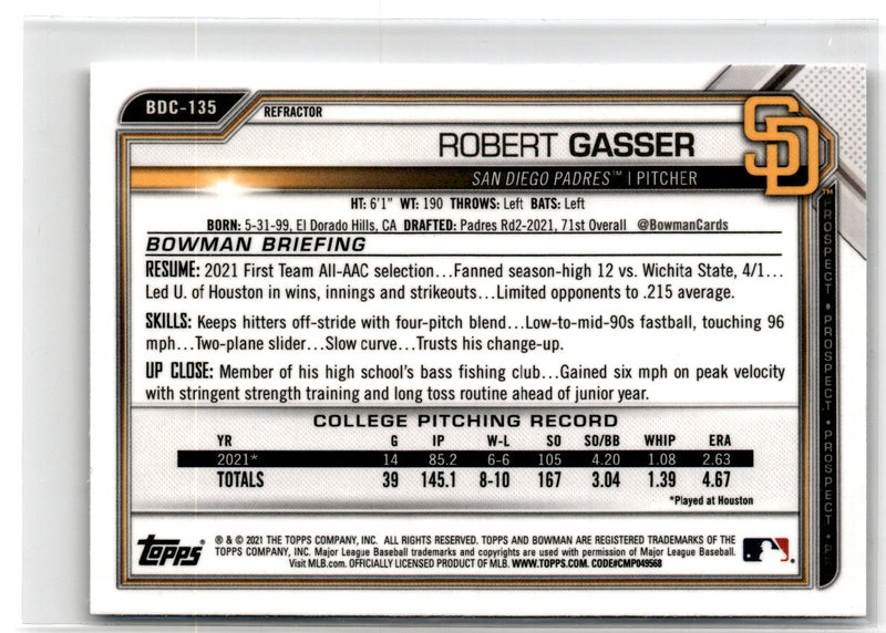 2021 Bowman Draft Chrome Robert Gasser