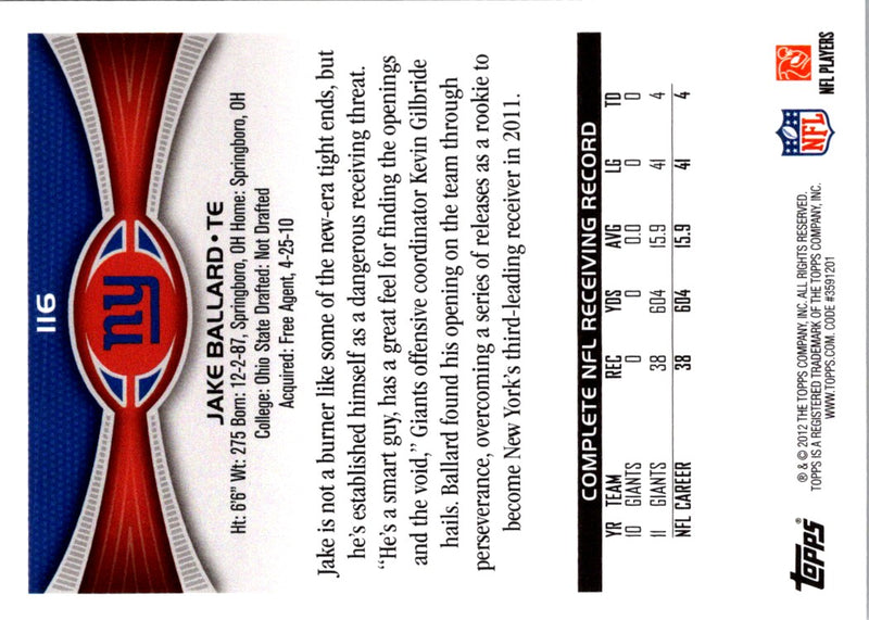 2012 Topps Jake Ballard