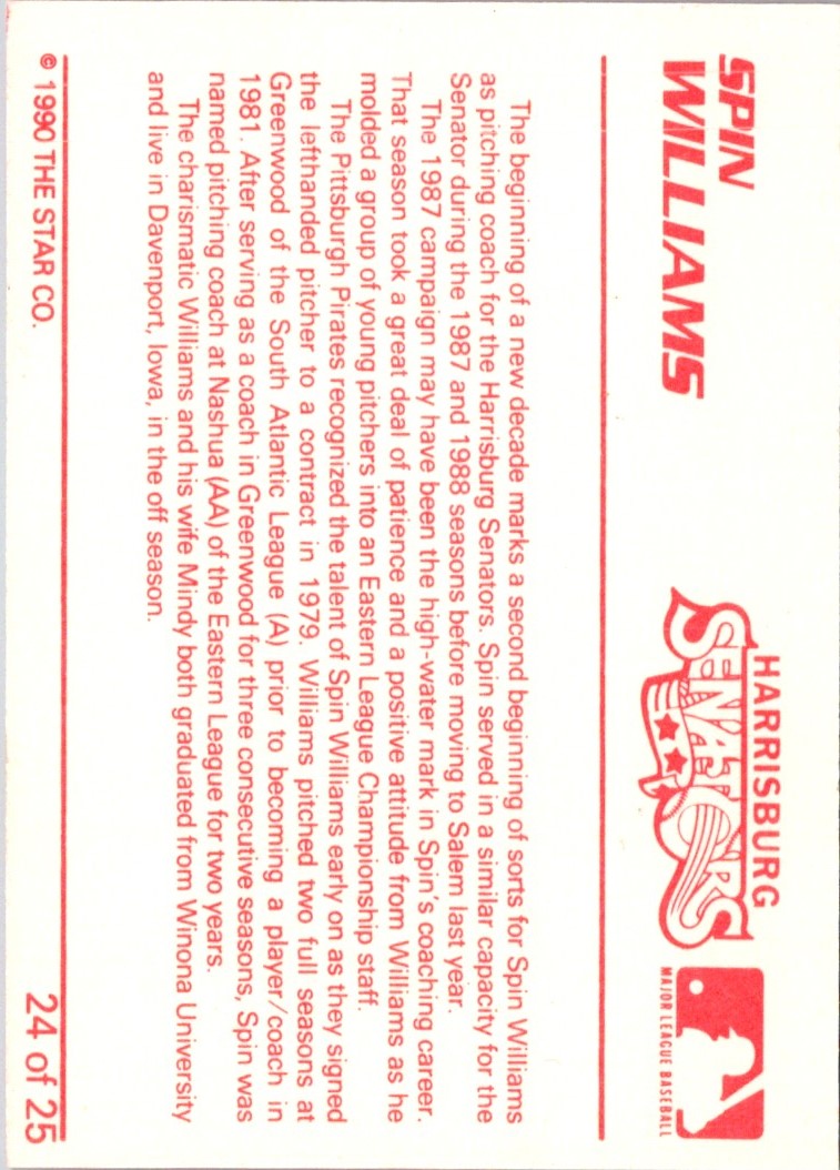 1990 Star Harrisburg Senators Spin Williams