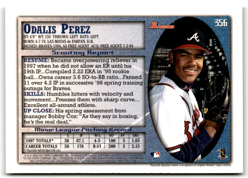 1998 Bowman Chrome Refractors Odalis Perez