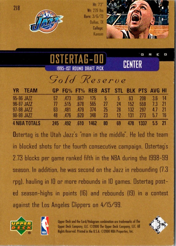 1999 Upper Deck Gold Reserve Greg Ostertag