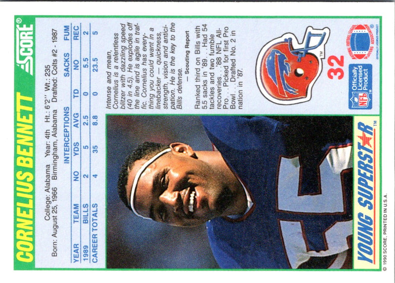 1990 Score Young Superstars Cornelius Bennett