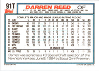 1992 Topps Traded Darren Reed #91T