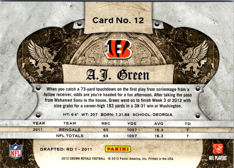 2012 Panini Crown Royale A.J. Green