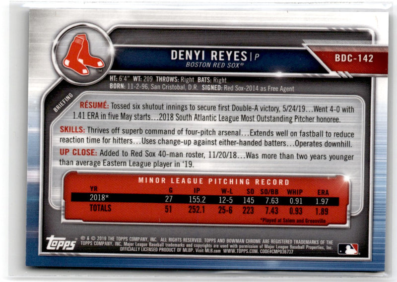 2019 Bowman Draft Chrome Purple Refractor Denyi Reyes