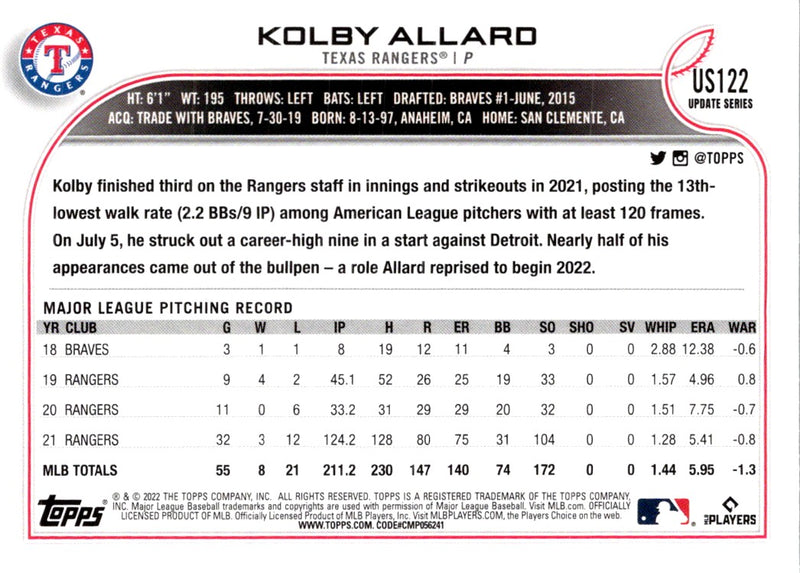 2022 Topps Update Kolby Allard