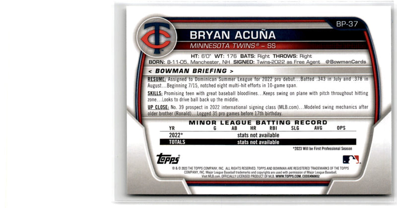 2023 Bowman Prospects Bryan Acuna