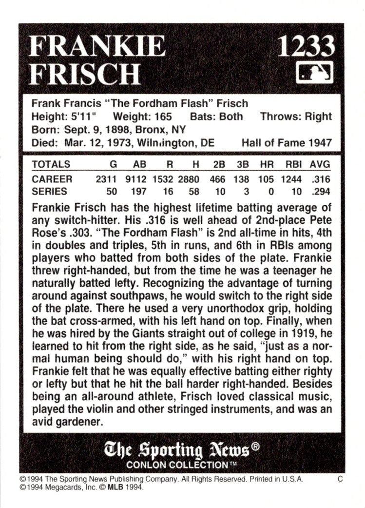 1994 Conlon Collection TSN Frankie Frisch