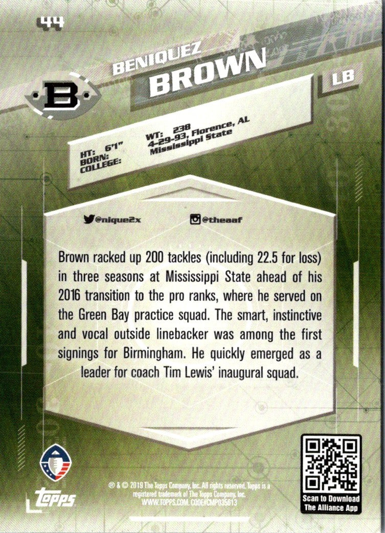 2019 Topps AAF Beniquez Brown