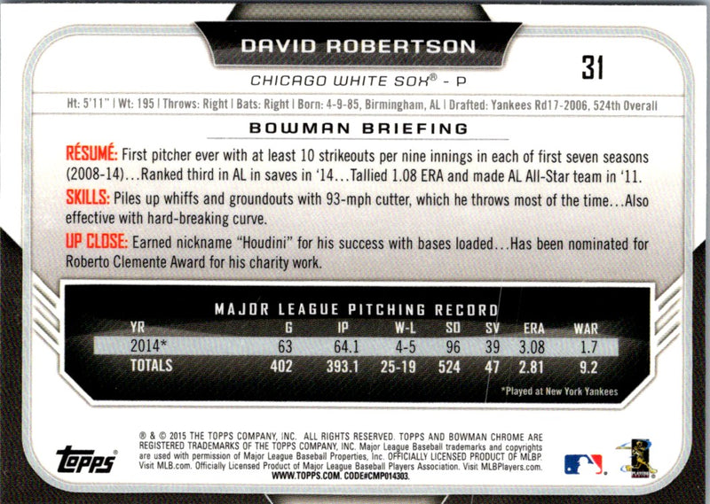 2015 Bowman Chrome David Robertson