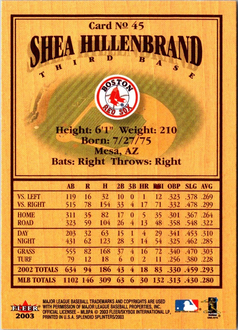 2003 Fleer Splendid Splinters Shea Hillenbrand