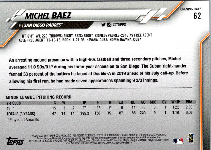 2020 Topps Opening Day Michel Baez